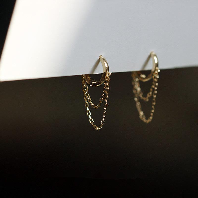 Veil~S925 Sterling Silver 14K Gold Plated Tassel Ear Cuff: Simple Elegant Earrings 14K Gold Pair