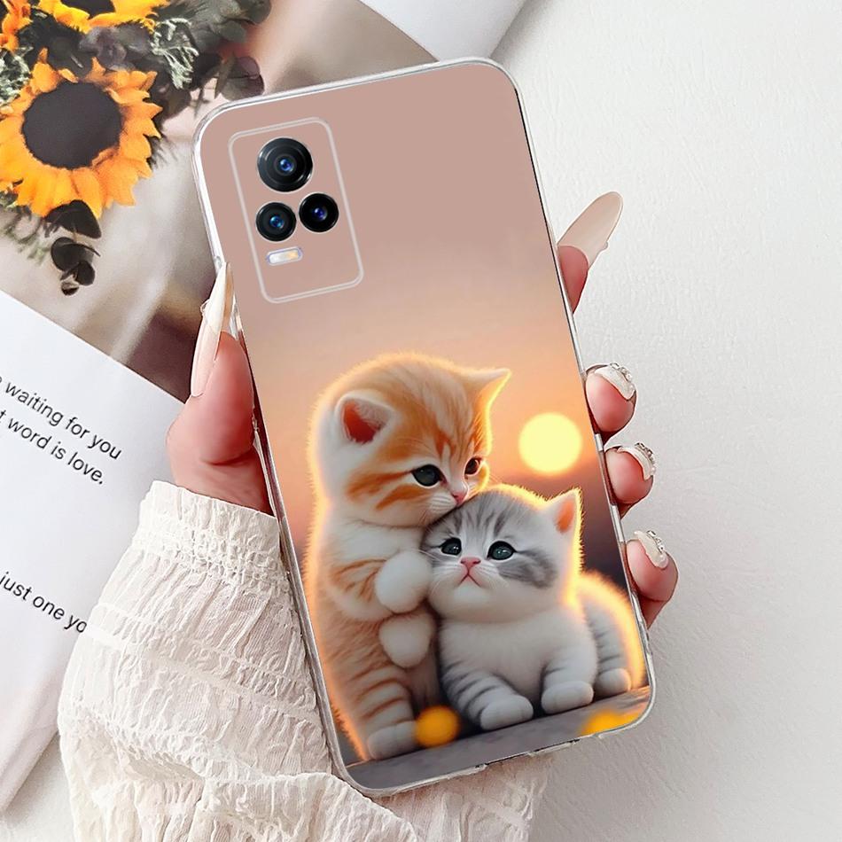 For Vivo V21e V2061 / V21 4G 5G V2050 V2066 Phone Case VivoV21e V 21 4G Elegant Floral Cat Printing Soft Silicone TPU Cases