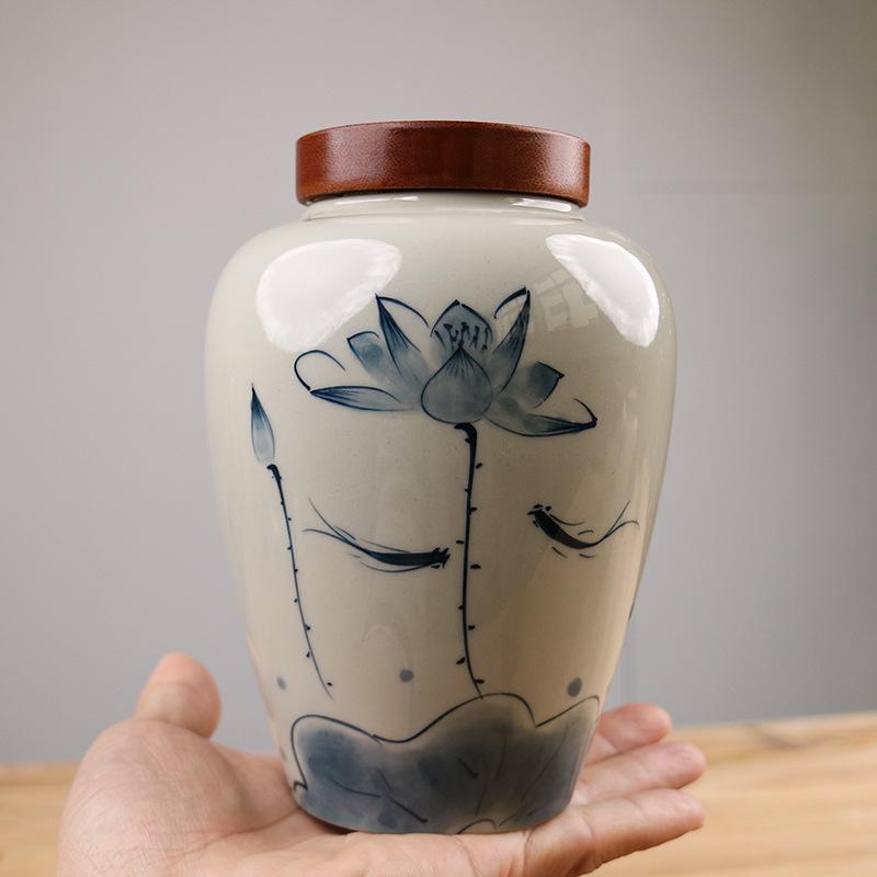 Hand-painted Bamboo Ceramic Tea Canister - Moisture-proof Storage for Green, White, and Pu'er Tea