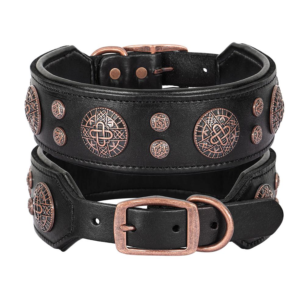 Genuine Leather Dog Collar Cool Spiked Studded Dog Collars Adjustable Pet Necklace for Medium Dogs French Bulldog Labrador