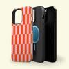 Clmj Checkered Orange Pink Phone Case for iPhone 16 15 14 13 12 11 Pro Max Plus Magnetic Double-layer Back Cover