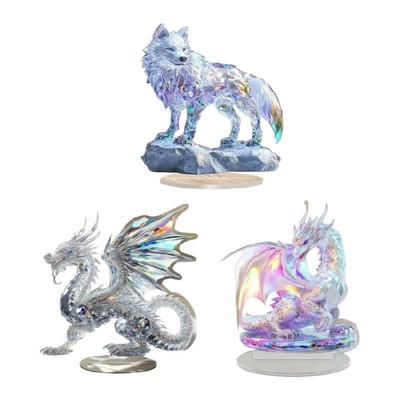 2D Flacher Drachenwolf Mehrfarbige Acrylskulptur Handgefertigte Dekoration Ornament Für Kinderzimmer Büro Regal Display