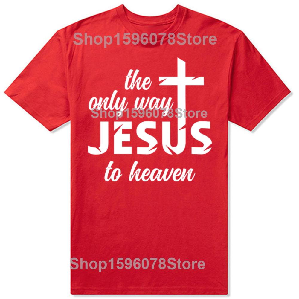 Funny Retro Jesus way to heaven Cotton Tops Fitness TShirt Oversized Unisex Tshirt Graphic Tees Mens Clothing Streetwear S