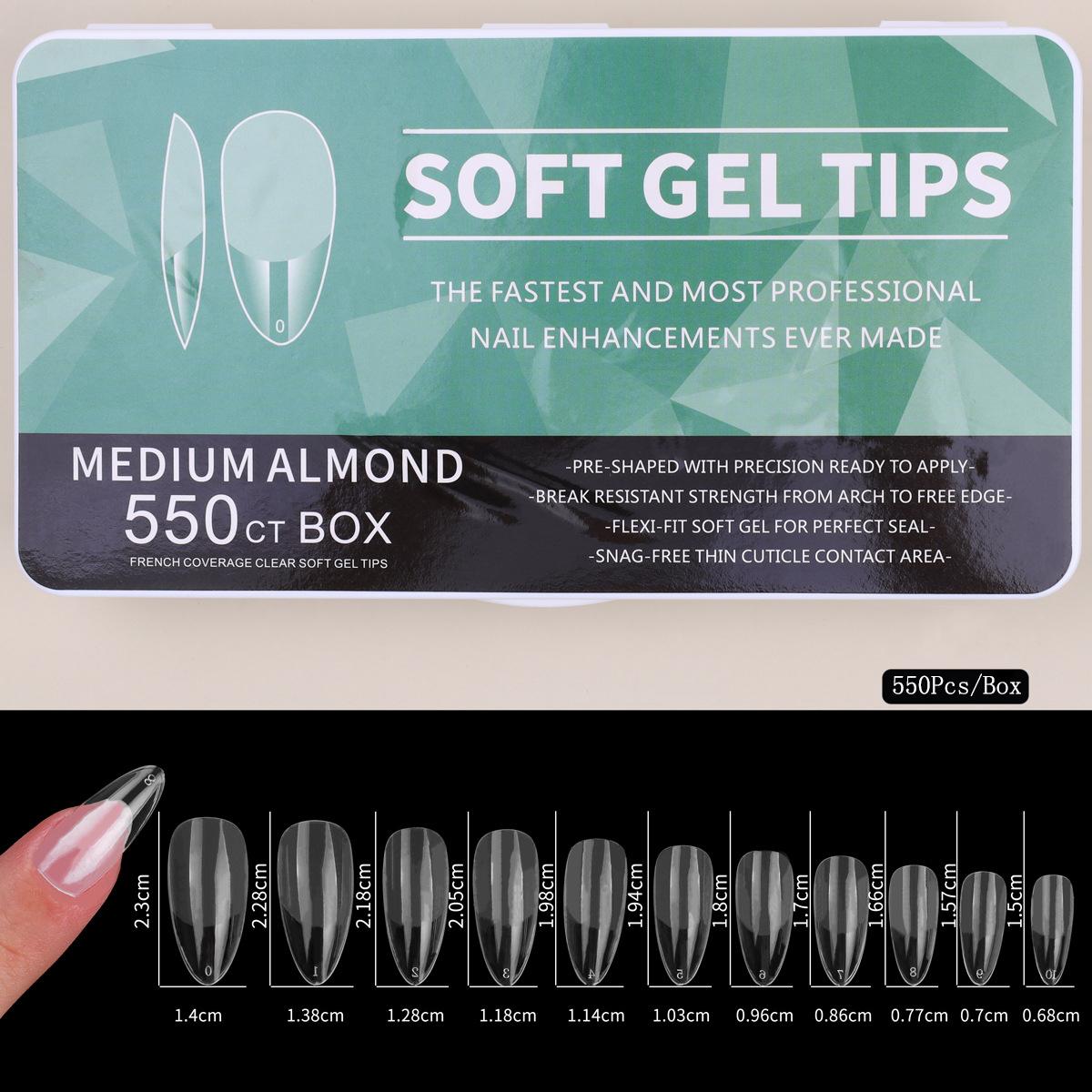 

550 шт., мягкие гелевые типсы для предварительной полировки, ПММА, без складки, пресс для ногтей, полное покрытие, прозрачные гелевые типсы