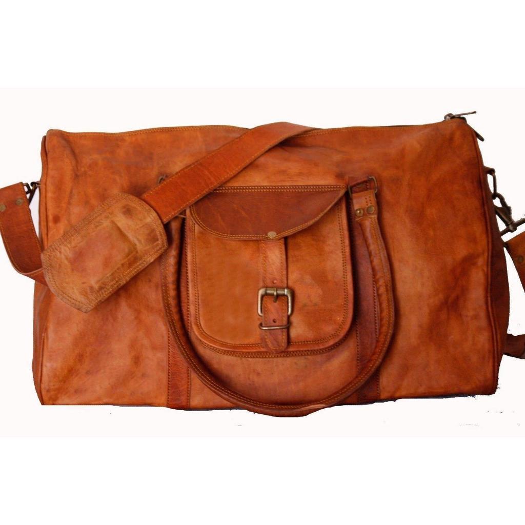 20 New Duffle Goat Gym Leather Bag Luggage Travel Genuine Brown Vintage Tote Bag
