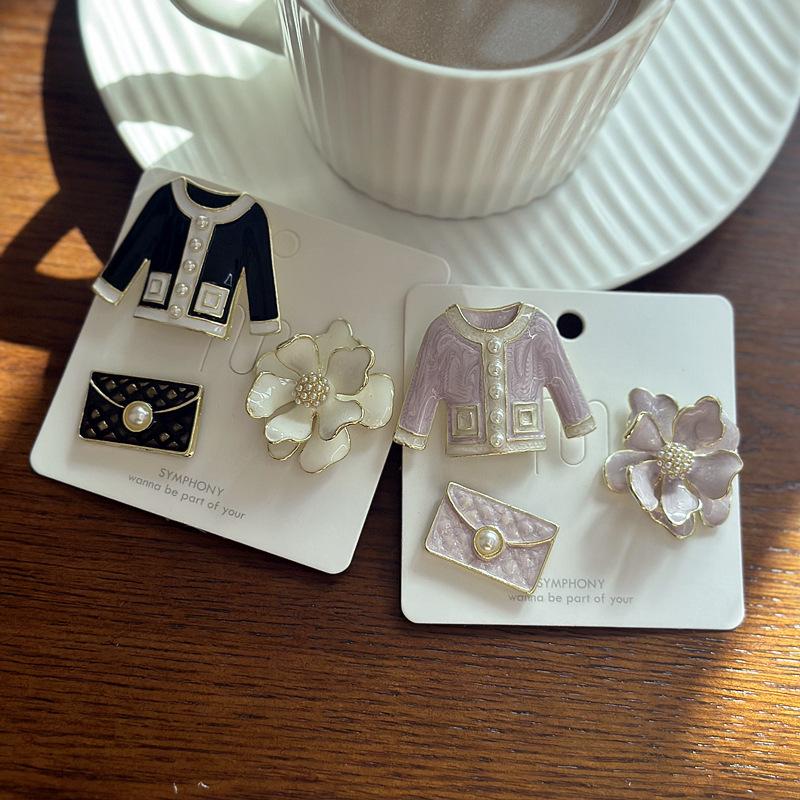 3 Pcs/set Classic Women Girls Elegant Enamel Pearl Flower Clothing Brooch Set Korean Style  Lady Wedding Party Badges Pin