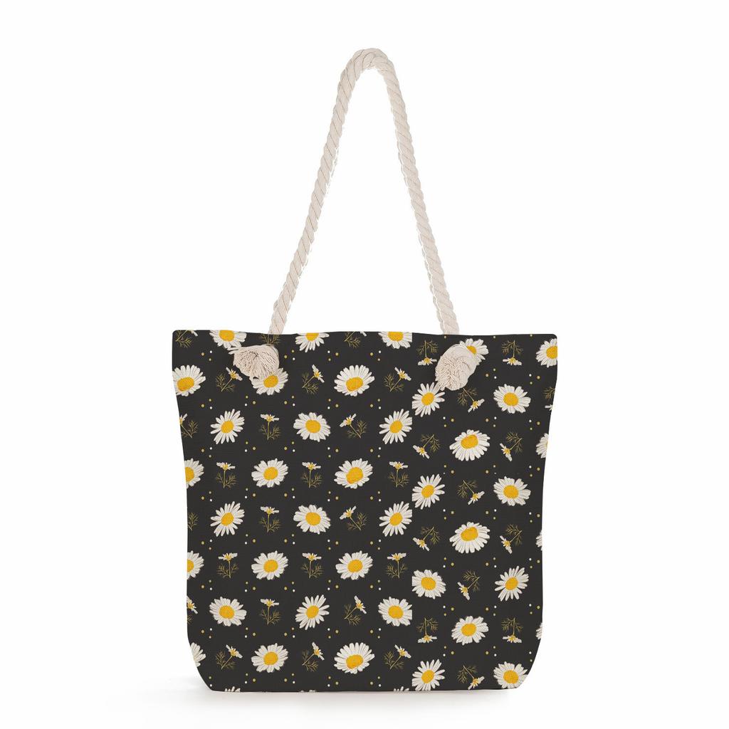 Multifunctional Flower Printed Thick Rope Shoulder Beach Bag Casual large capacity handbag 7612