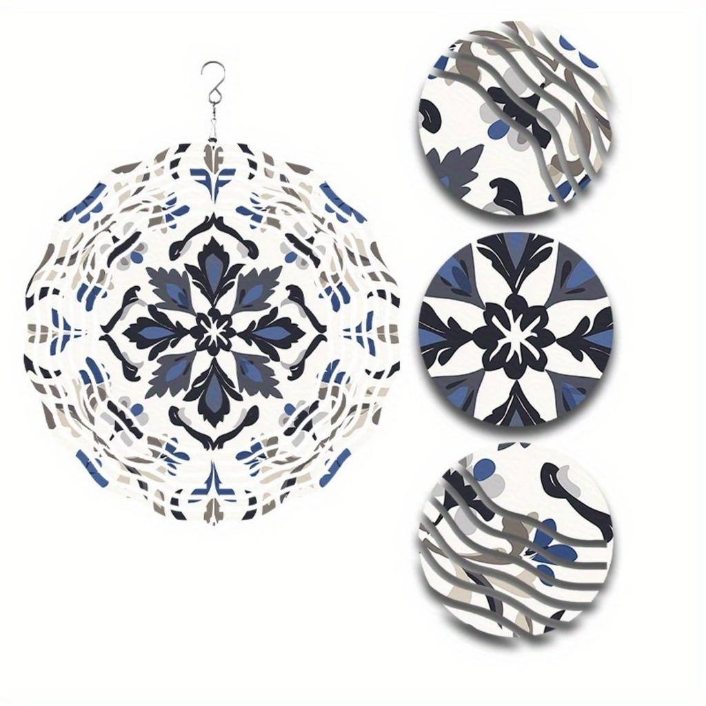 Blue White Porcelain Metal Wind Chime with Intricate Floral Design for Garden Lawn Indoor Outdoor Decor All Seasons Hanging Ornament