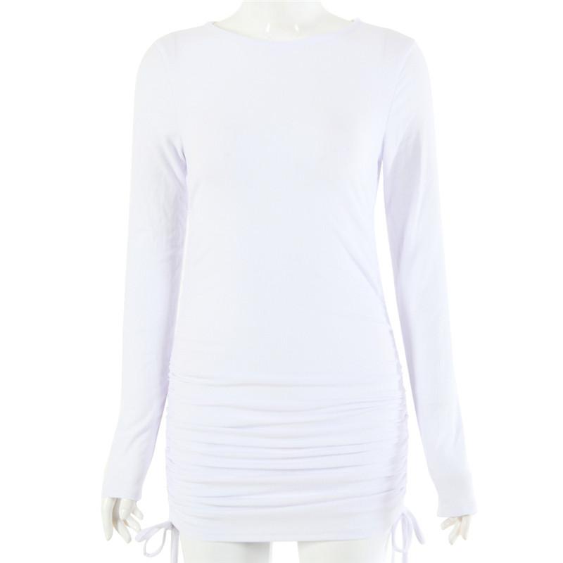 plain long sleeve drawstring shirt dress
