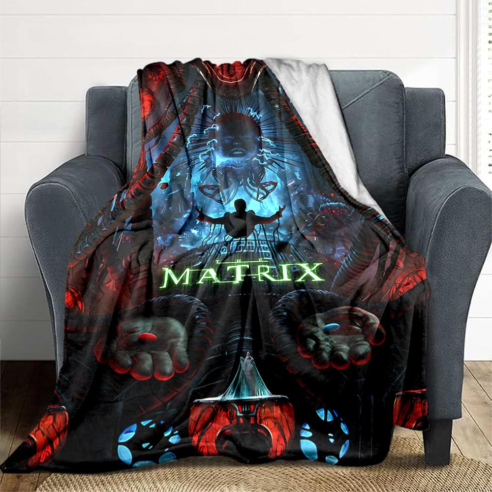 1pc The Matrix Flannel Throw Blanket - HD Printed Lightweight Soft Warm All-Season Blanket for Sofa, Bed, Travel, Camping 047