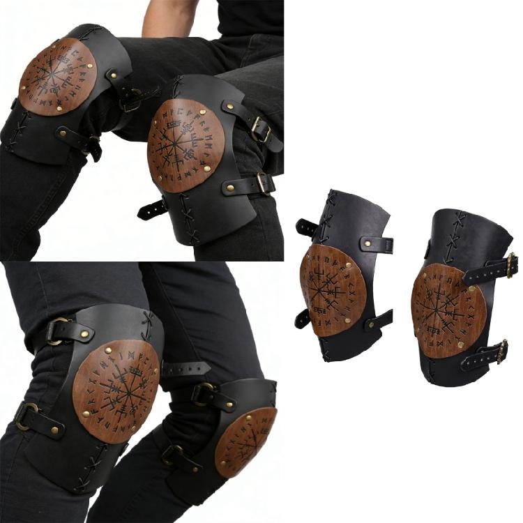 Mittelalterliche Leder-Knieschützer Geprägte Wikinger-Kniepanzer Halloween Cosplay Kostümzubehör für Mottoparty