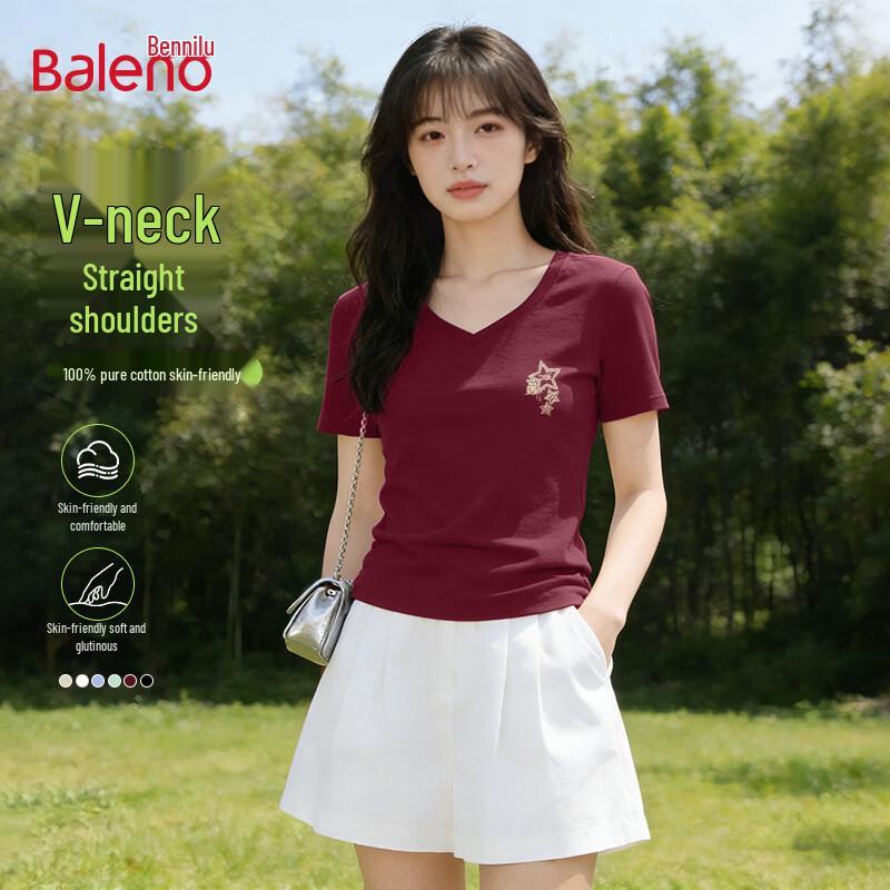 Baleno Women's V-Neck Short Sleeve Cotton T-Shirt