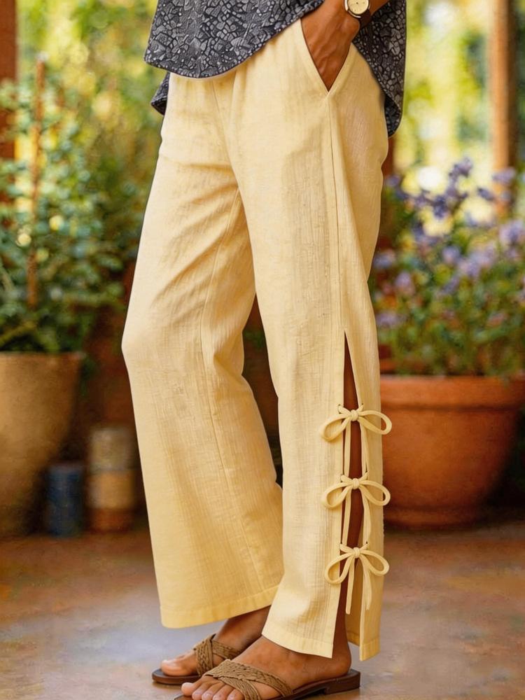 

Women Side Tie Slit Wide Leg Pants Casual Loose Fit Solid Color Summer Pants XXL хакі