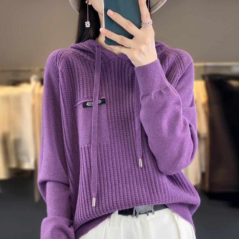 Fashionable Short Knitted Hoodie Women's Spring Autumn Loose Style Korean Design Thick Winter Suitable Full Sleeve Solid