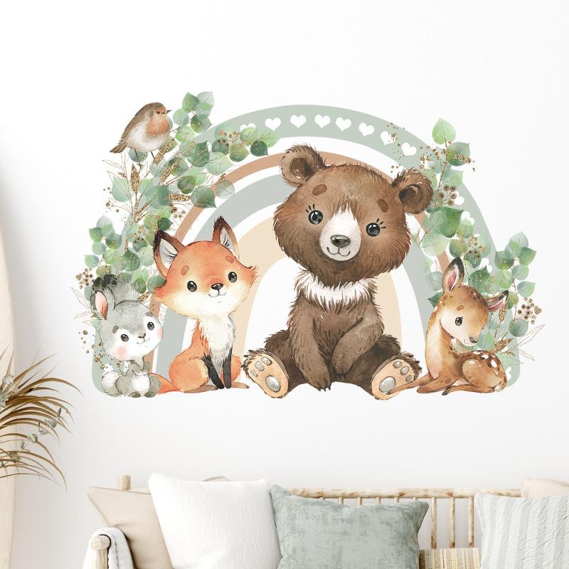 1pc Cartoon Bear Fox Heart Rainbow Animal Wall Stickers for Kids Room Children Room Removable Living Room Decoration Wall Decals