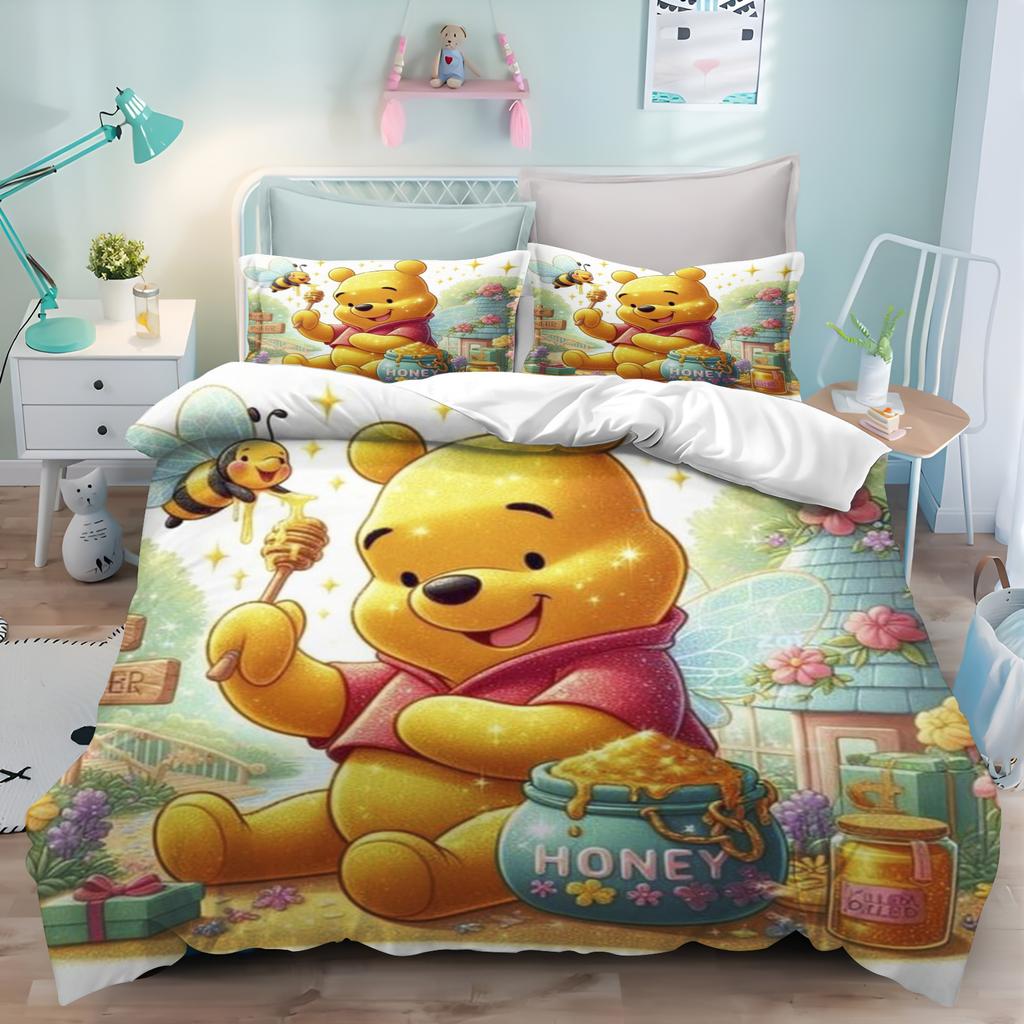 MINISO Uroczy Kubuś Puchatek Kreskówka Anime Poszewka na Kołdrę Zestaw Prezenty Poszewki na Kołdrę Poszewki na Poduszki Zestaw Pościeli dla Dzieci Dekoracja Rozmiar Queen King
