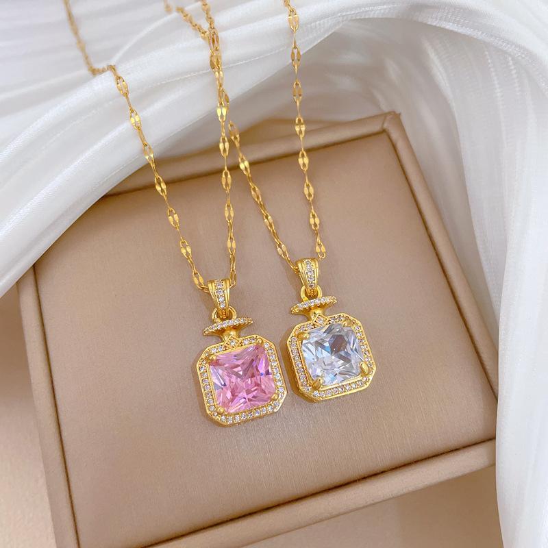 Perfume Full Diamond Fashion Light Luxury Temperament Gorgeous Full Diamond Necklace Female Versatile Collarbone Chain Titanium Steel Chain
