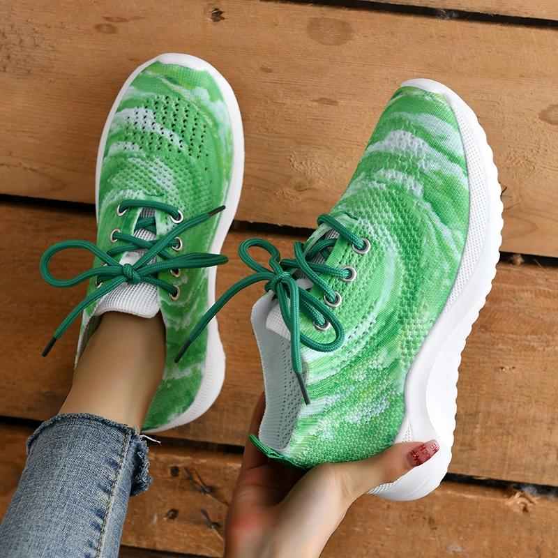 Módní duhové síťované platformové tenisky pro ženy letní protiskluzové pletené tenisky dámské šněrovací ležérní vycházkové tréninkové boty