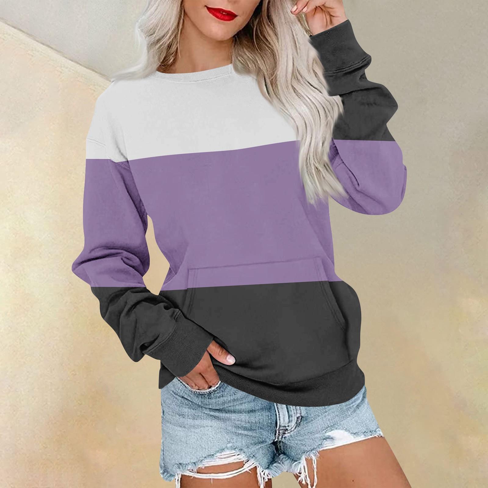 

Женская модная повседневная блузка с длинным рукавом и круглым вырезом, цветной пуловер, топ, блузка XXL