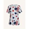 Dames Zomer T-shirt met Ronde Hals en Korte Mouwen met 3D Modieuze Liefdeshart Print Casual Top Machinewasbaar Geschikt voor Dagelijks Buiten Dragen