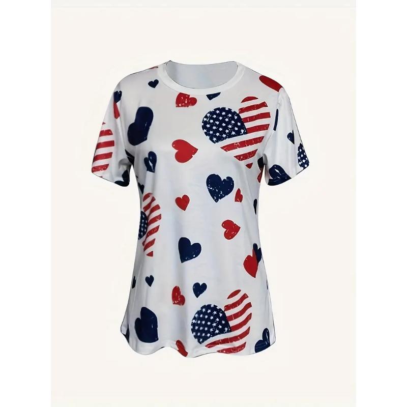 Dames Zomer T-shirt met Ronde Hals en Korte Mouwen met 3D Modieuze Liefdeshart Print Casual Top Machinewasbaar Geschikt voor Dagelijks Buiten Dragen