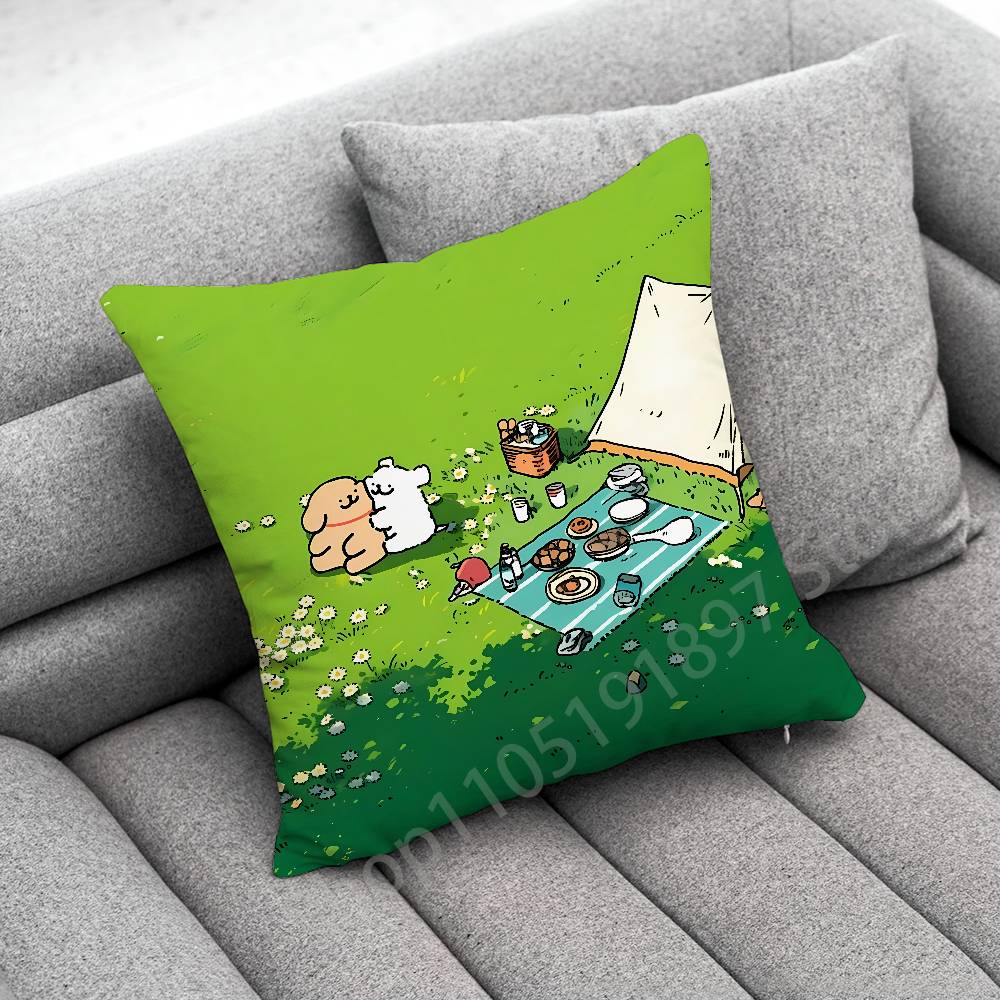 Korea Line Puppy Maltese Dog Throw Pillow Case For 30x30cm 40x40cm 45x45cm 50x50cm 55x55cm Square Sofa Pillowcase Shell