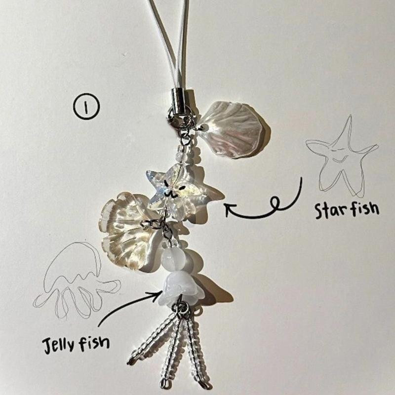 Y2k Phone Chain Tassels Star Jellyfish Pendant Keychain Phone Charm Strap Lanyard Bag Backpack Ornament Car Key Holder