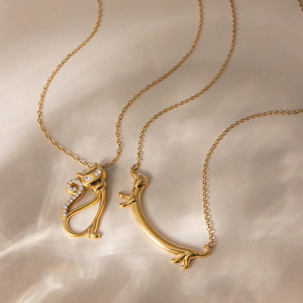 18K Gold-Plated Stainless Steel Dachshund Pendant Ring Necklace Earrings for Women Tarnish Free Waterproof Antihistamine Jewelry