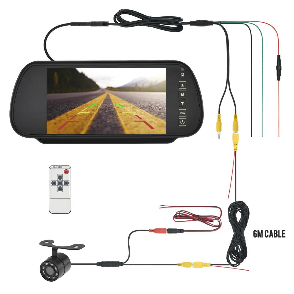7palcový monitor zpětného zrcátka do auta s kamerou pro zpětné zrcátko pro parkování, zálohování, TFT LCD HD obrazovka, univerzální