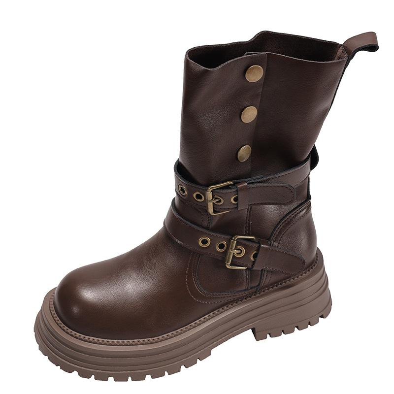 Britischer Stil schlichte braune Plateau-Martin-Stiefel Damen Sommer 2025 neue lässige dünne Western-Mode Kurzstiefel