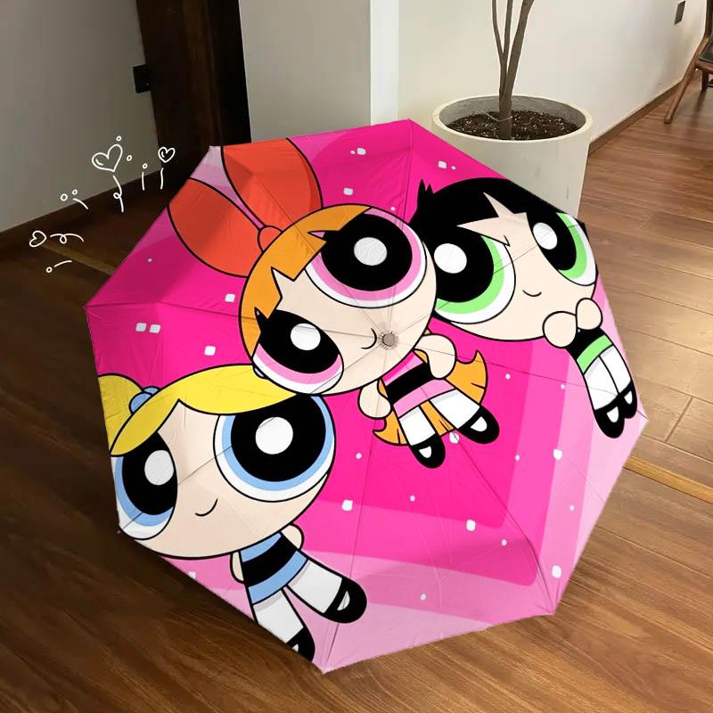 1 Stück Powerpuff Girls, Zeichentrickfiguren-Thema, Hochwertiger Regenschirm, Automatisches Öffnen und Schließen, Multifunktionaler Regenschirm G0811059