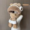 Hat Female Winter New Bear Earphones Cute Thickened Northeast Cold Hat Scarf Gloves Integrated Thermal Hat Hooded
