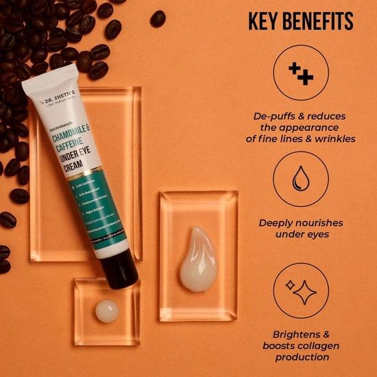 DR. Sheth's Kamille & 2,5% Koffein Augencreme | Reduziert feine Linien, Falten & Schwellungen | Algenextrakt gegen Augenringe -15g