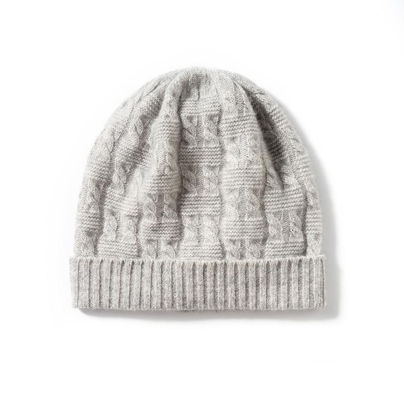 Ladies' Winter 100% Cashmere Thickened Twisted Flower Flanged Knitted Hat Couple'S Outdoor Fashion Warm Ear Protection Hat