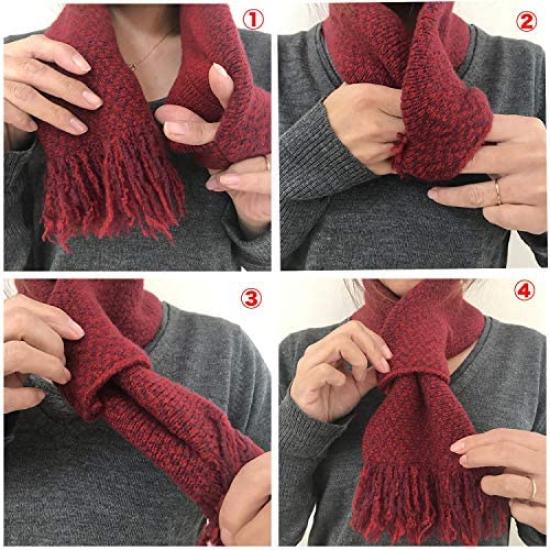 TERAICHI Fringed Compact Russell Insert Neck Petite Mini Unisex Scarf, Pattern, Warmer, Scarf, Scarf, (Navy)