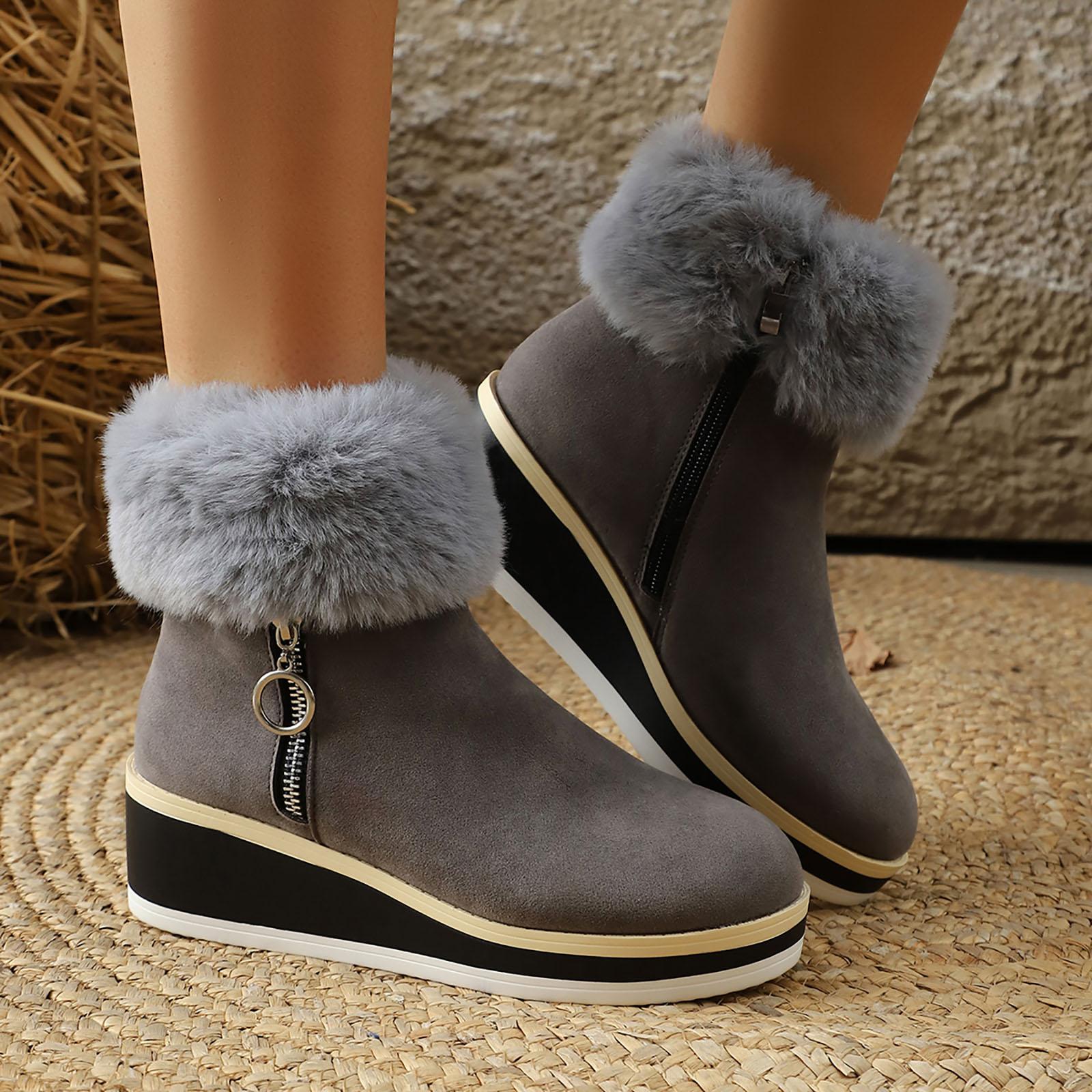 

Women s Low Heeled Wedge Boots Fleece Lined And Thickened Trendy Fashion Boots Wide Calf Boots with Heels 36 серый