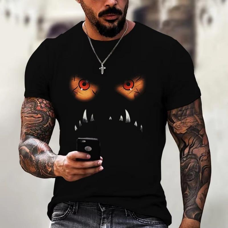 Men's T-shirt Devil Graphics Short Sleeved O Neck Streetwear Tops Tee Loose Outdoor Sportshirt Outdoor Oversized Clothing