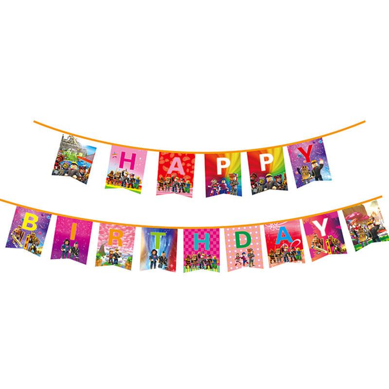 Roblox Sandbox Game Theme Birthday Party Decoration Set Latex Balloons Banner Cake Toppers Party Tableware For Kids Celebration