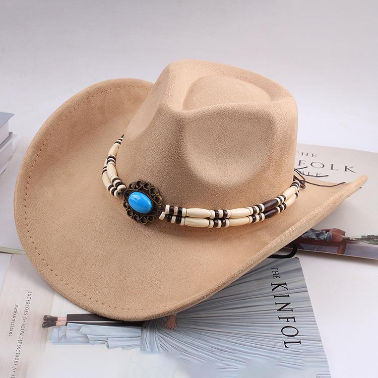 Western Cowboy Style Tibetan Bull Head Accessories Fashion Top Hat Autumn/Winter New Collection Deer Skin Velvet Large Edge Riding Hat