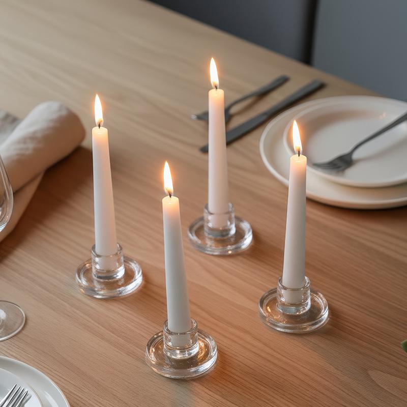 Transparent T-Shaped Glass Candlestick for Home, Living, and Dining Room Decoration