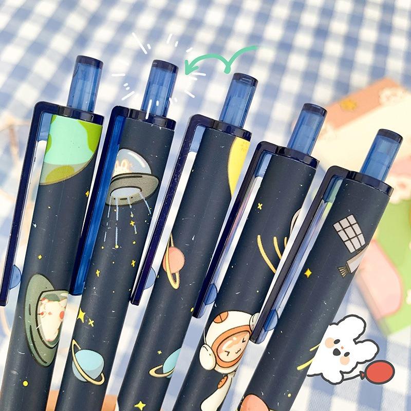 1Pc Random New Press Type Ballpoint Pens 0.5mm Cute Astronaut Writing Neutral Pen Student Gift Learning Office Supplies