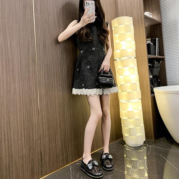 Single shoes women's 2025 spring new one-pedal thick-soled lazy casual Korean version of rhinestone bow shoes tide