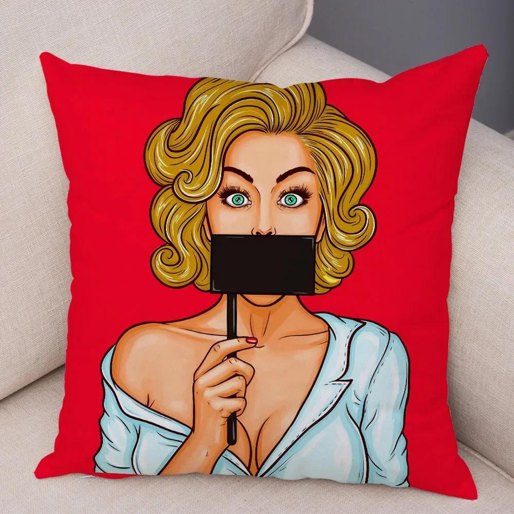 Home Decor Pop Art Style Women With Money Pillow Pattern Cushion Cover Suitable For Sofa Bedroom Car Pillow Cover