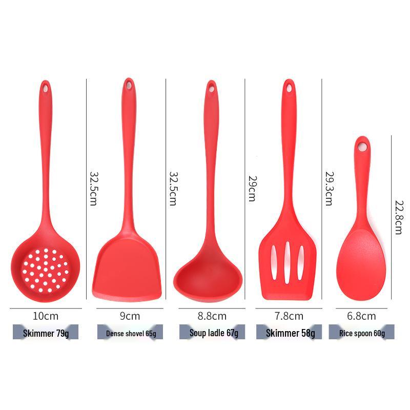 Colored Silicone Kitchenware Set: Non-stick, High Temp-Resistant, Food-Grade Spatula & Soup Ladle.