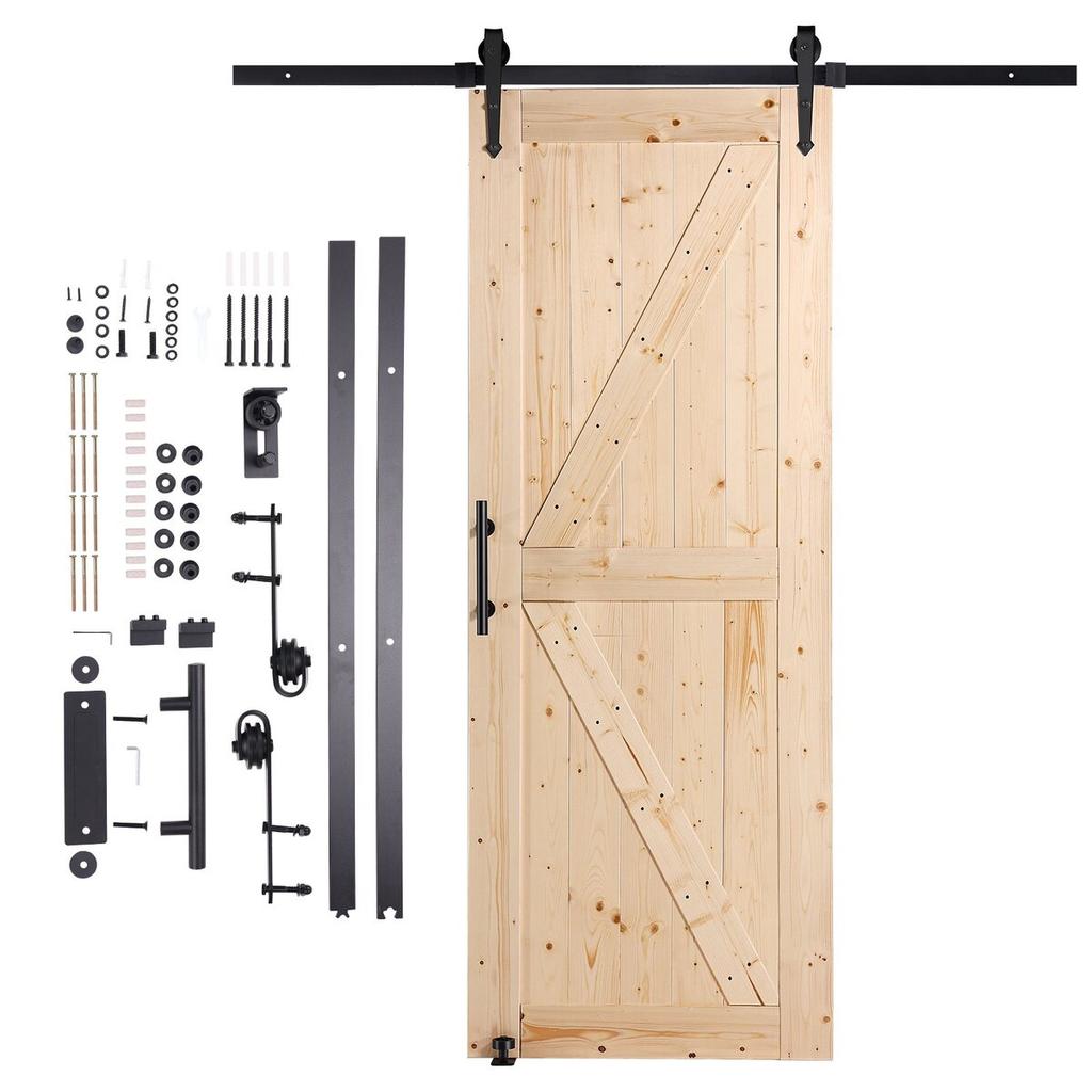 Barn Door and Hardware Kit 30" x 84" Wood Sliding Barn Door Kit Smoothly
