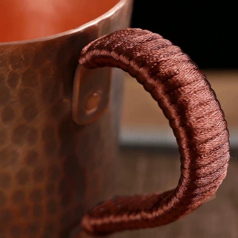 Vintage Pure Copper Coffee Mug ,Hammer Texture Weave Handle Breakfast Mule Milk Water Cup ,Handcrafted Tea Tumbler Tableware