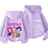 Moletom com Capuz e Zíper Kpop Caçadores de Demônios Infantil Huntrix Rumi Zoey Desenho Animado Moda Moletom com Zíper Menino Menina Tops Casuais Roupas Infantis Presente