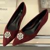 Luxury Crystal Flower Decoration Muels Shoes Women Sexy Pointed Toe Square Low Heel Women Pumps Red Suede Elegant Cozy Flat Shoe