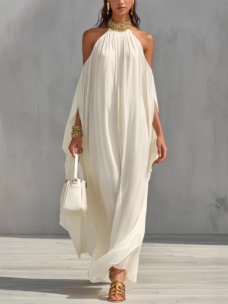 Elegantes Off-Shoulder Chiffon Maxikleid - Street Fashion Lässig Lockerer Schnitt