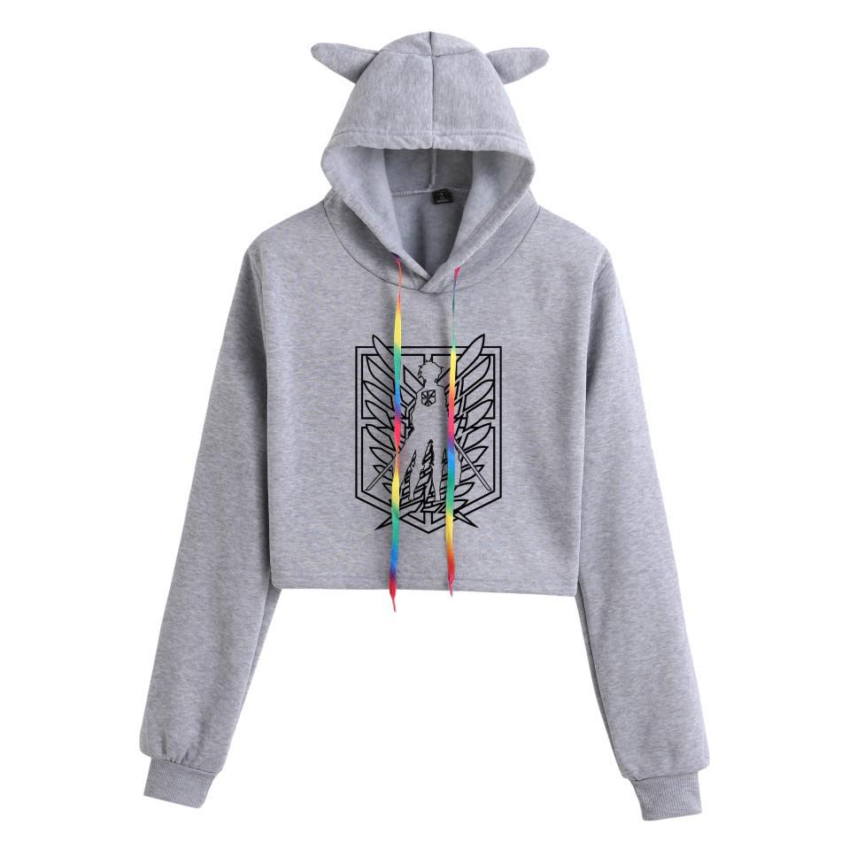 Attack on Titan Women's Cropped Hoodie with Cat Ears - Mikasa & Eren Wings of Freedom Anime Merchandise